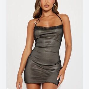 Fashion Nova Black Fishnet Overlay Mini Dress with metal detail